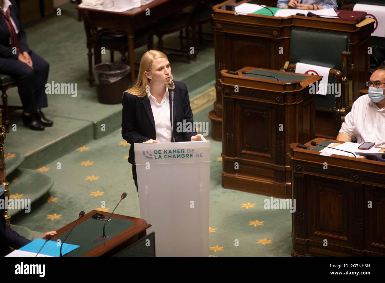 PS' Melissa Hanus pictured during a plenary session of the chamber at the  federal parliament in Brussels, Thursday 15 July 2021. BELGA PHOTO HATIM  KAG Stock Photo - Alamy