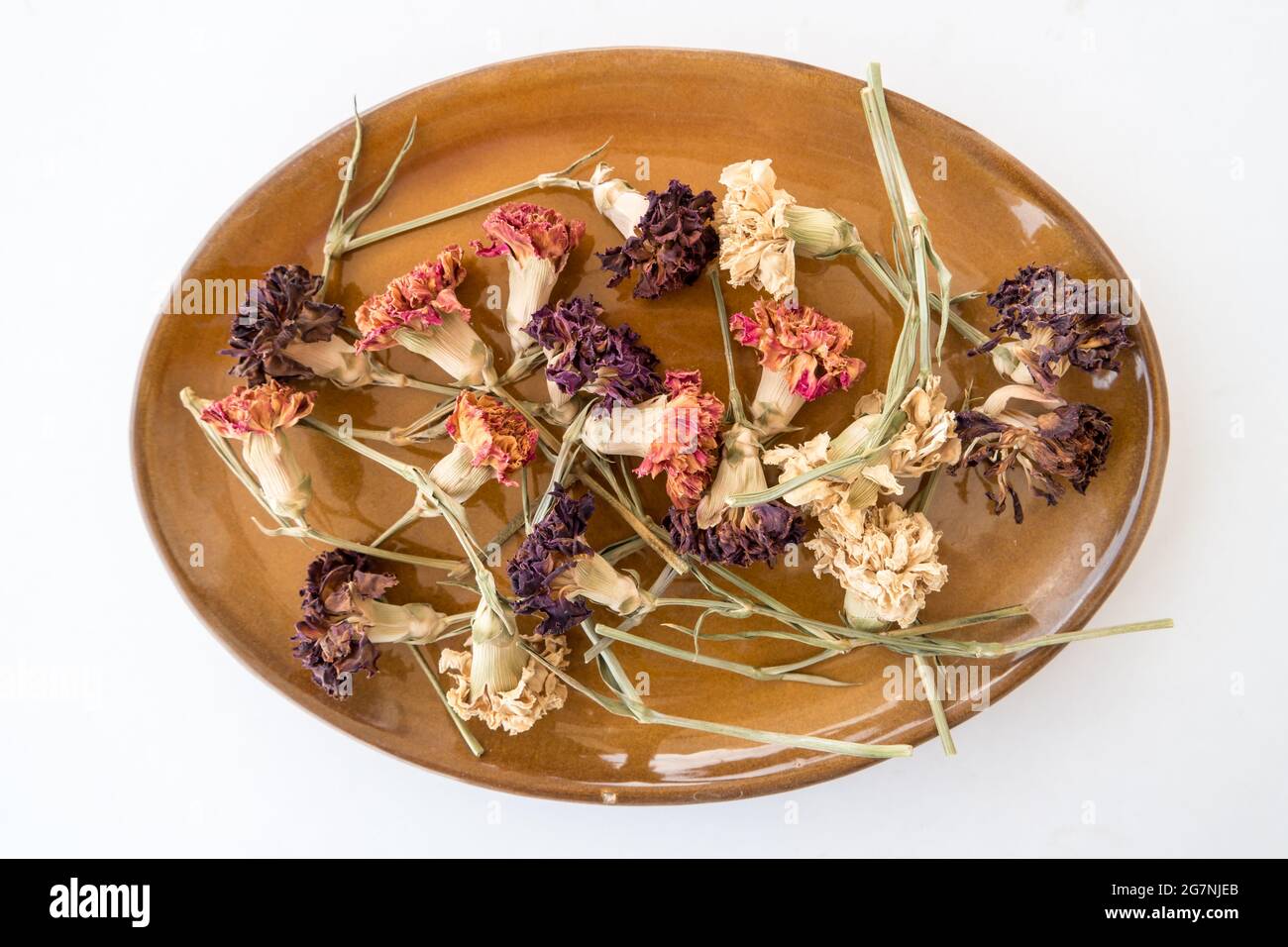 Dried aromatic flowers in a plate on a white background Stock Photo Alamy