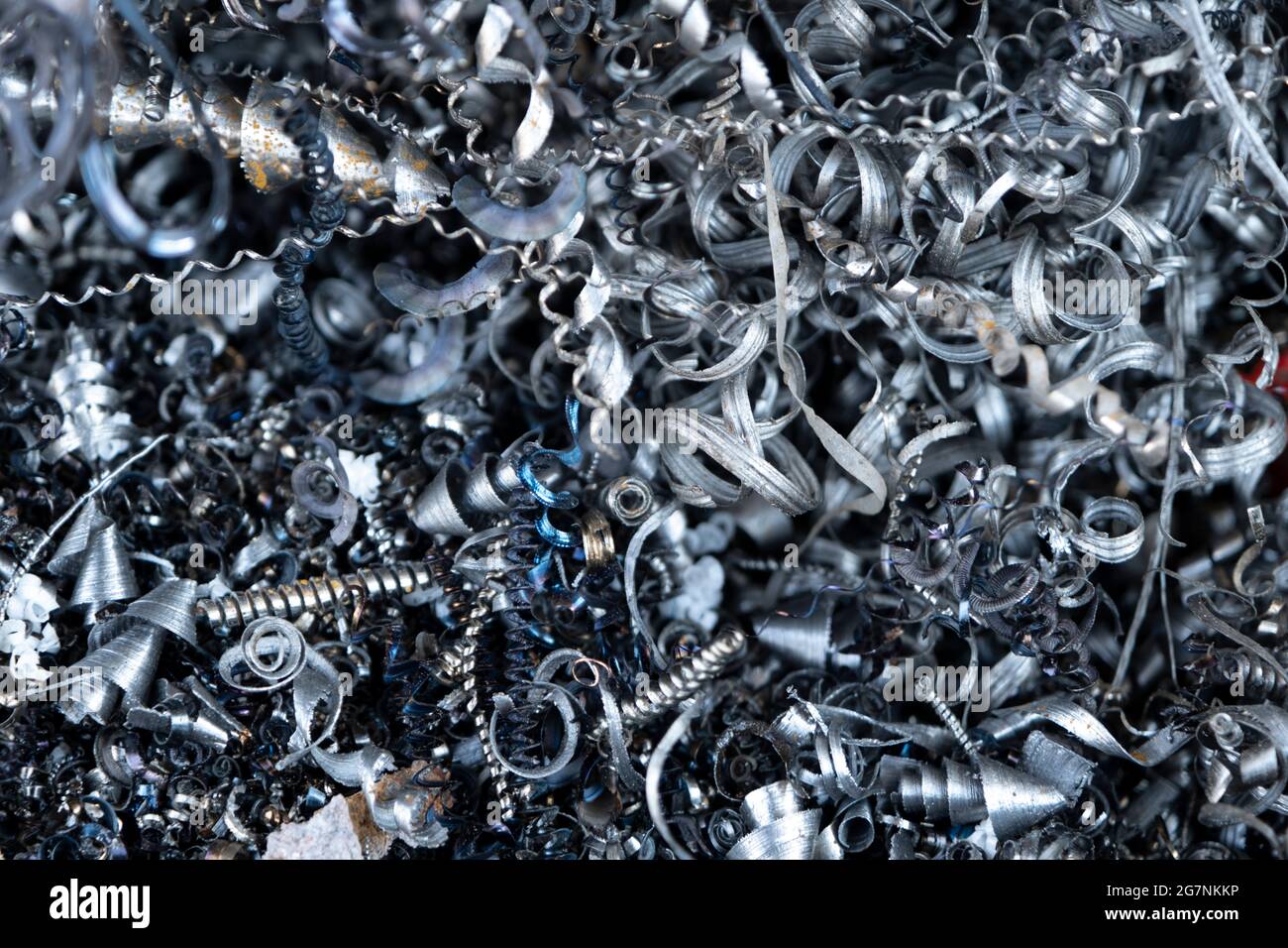 Steel scrap materials recycling. Aluminum, iron chip waste after