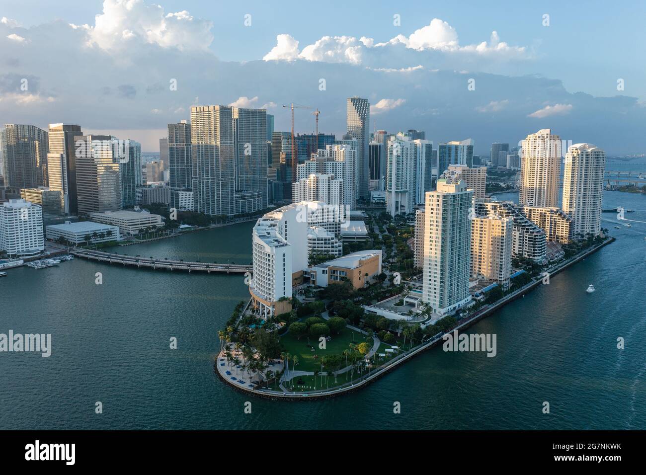 Drone Helicopter View of Miamia Beach above Highrises and Condos Stock Photo