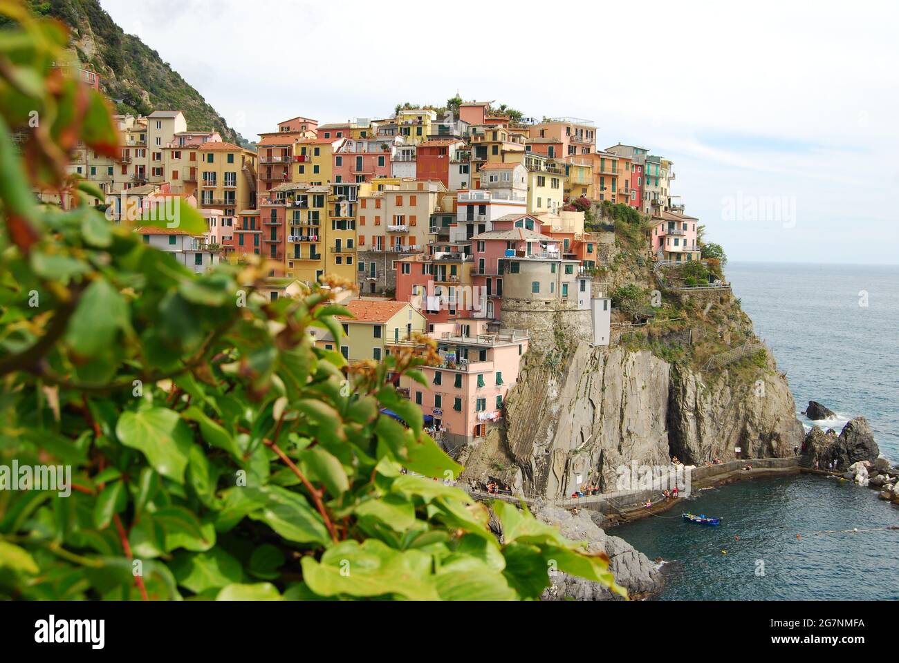 Cinque Terre Italy: Monterosso, Vernazza, Corniglia, Manarola and Riomaggiore. The Cinque Terre, five towns, is a string of five fishing villages. Stock Photo