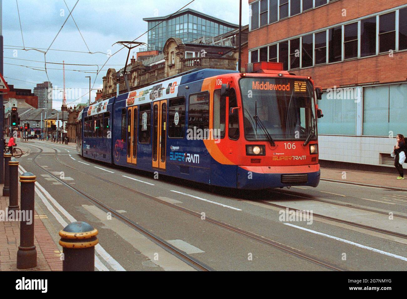 Sheffield, UK - 22 May 2021: A tram on the street. Stock Photo