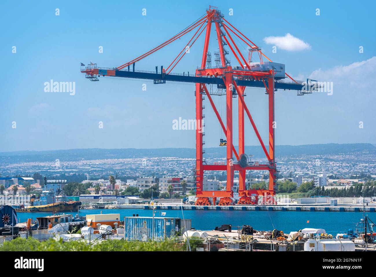 Ship to shore container crane in cargo terminal of Limassol port, Cyprus Stock Photo