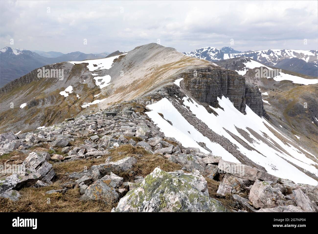 Stob Coire an Laoigh and its dark northern cliffs, Grey Corries, Scottish Highlands, United Kingdom Stock Photo