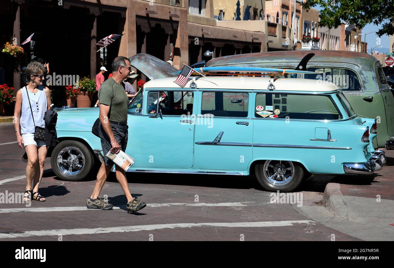 A 1956 Chevrolet station wagon on display at a Fourth of July car show in Santa Fe, New Mexico. Stock Photo