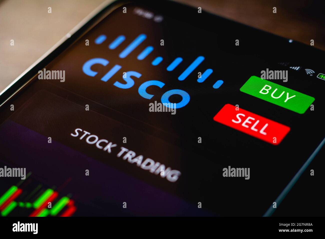Brazil. 15th July, 2021. In this photo illustration the Cisco Systems logo seen on a smartphone screen with stock trading. (Photo by Rafael Henrique/SOPA Images/Sipa USA) Credit: Sipa USA/Alamy Live News Stock Photo