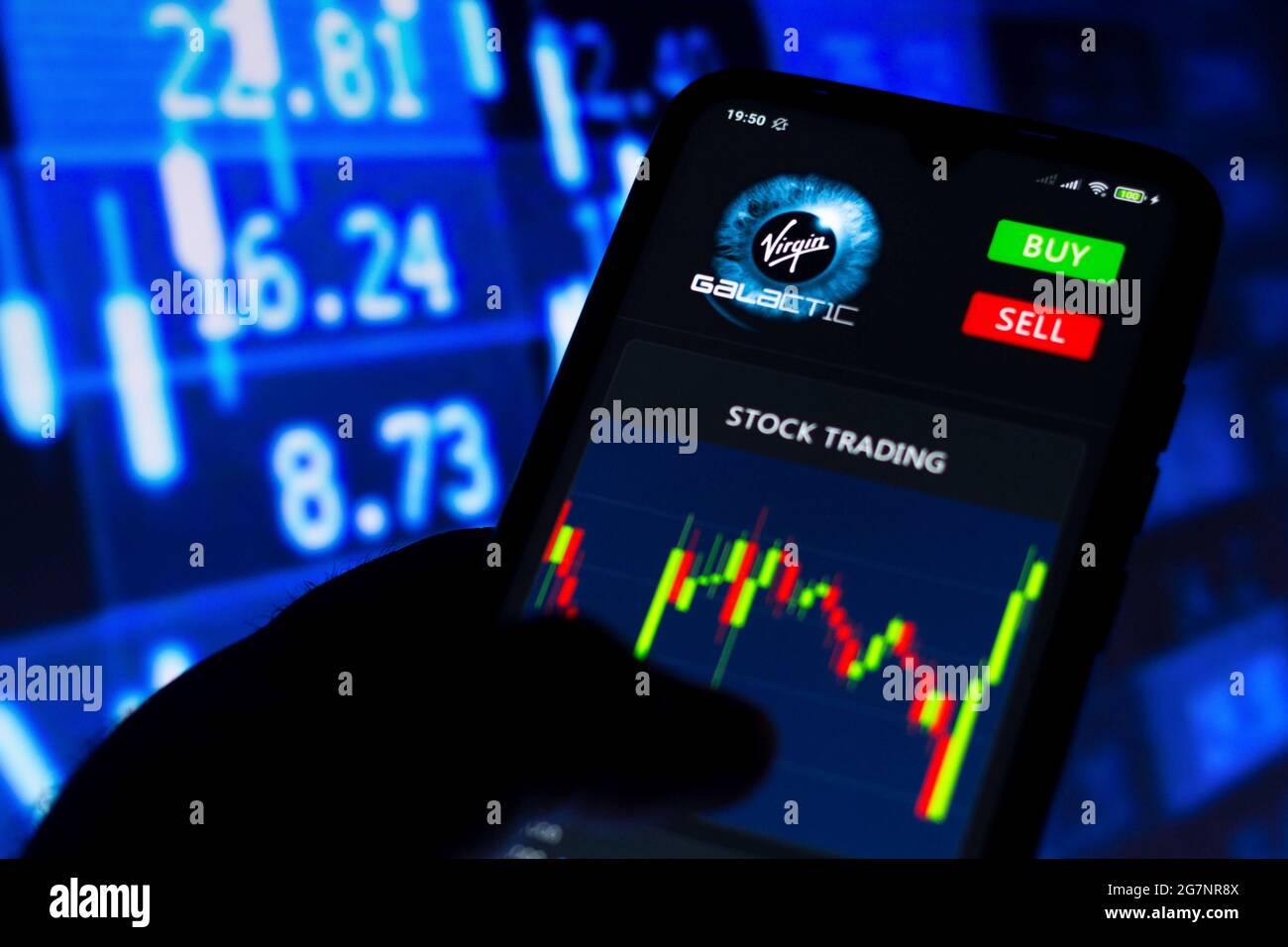 Brazil. 15th July, 2021. In this photo illustration the Galactic logo seen on a smartphone screen with stock trading. (Photo by Rafael Henrique/SOPA Images/Sipa USA) Credit: Sipa USA/Alamy Live News Stock Photo