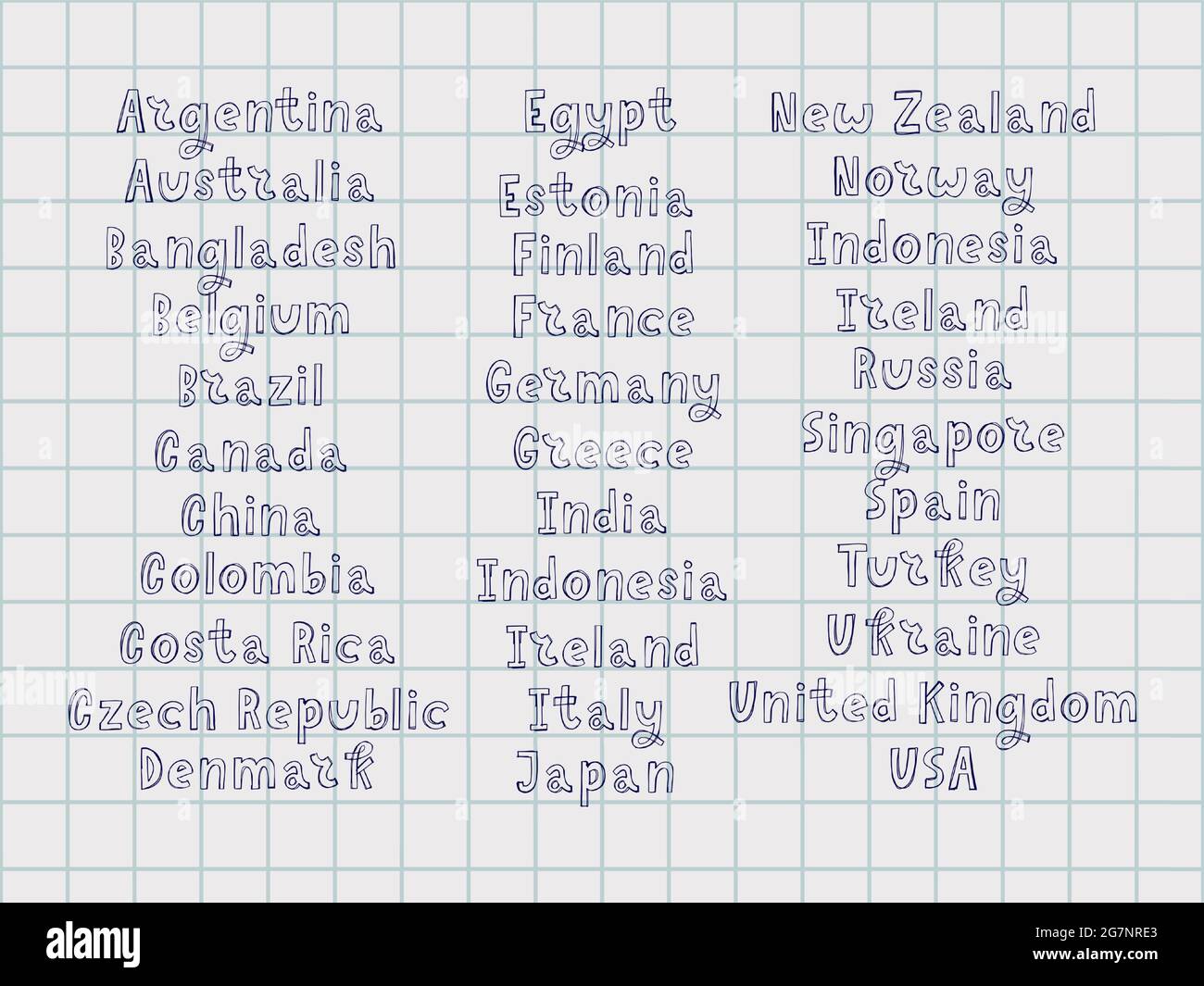 The names of the countries of the world. European cities. Hand letter Stock Vector