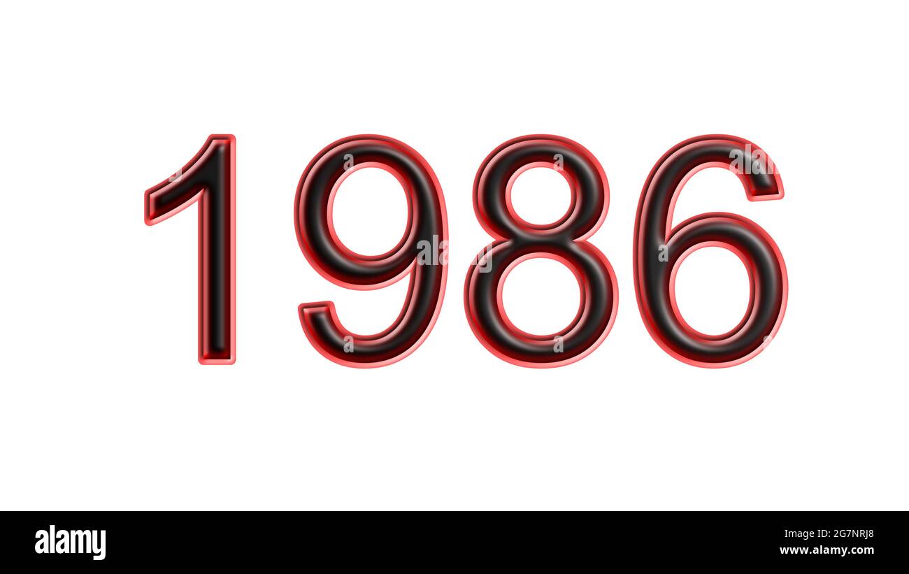 red 1986 number 3d effect white background Stock Photo