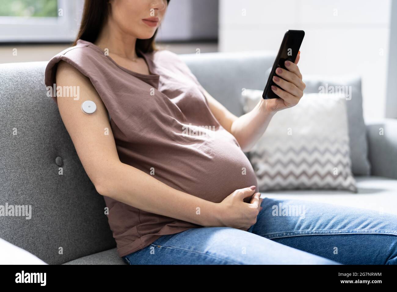 Continuous Glucose Monitor Blood Sugar Test Smart Phone App Stock Photo