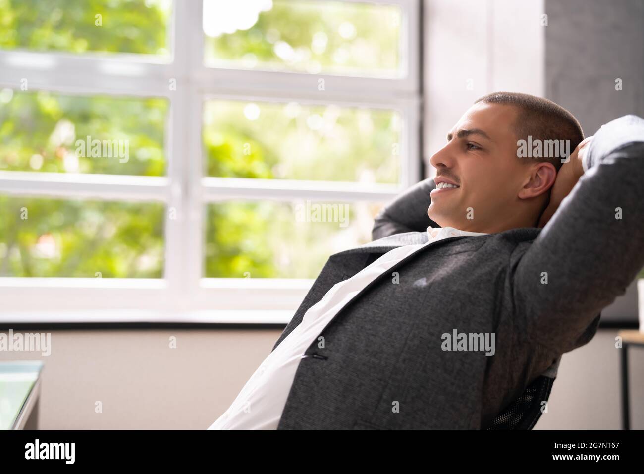 Open Office Window. Breathing Fresh Air And Relaxing Stock Photo