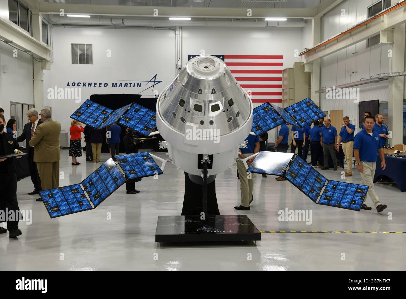 Titusville, United States. 15th July, 2021. A mock up of the Lockheed Martin Orion spacecraft sits in the high bay at the Lockheed Martin Corporation's grand opening of its Spacecraft Test Assembly and Resource (STAR) Center in Titusville, Florida, on Thursday, July 15, 2021. Photo by Joe Marino/UPI Credit: UPI/Alamy Live News Stock Photo