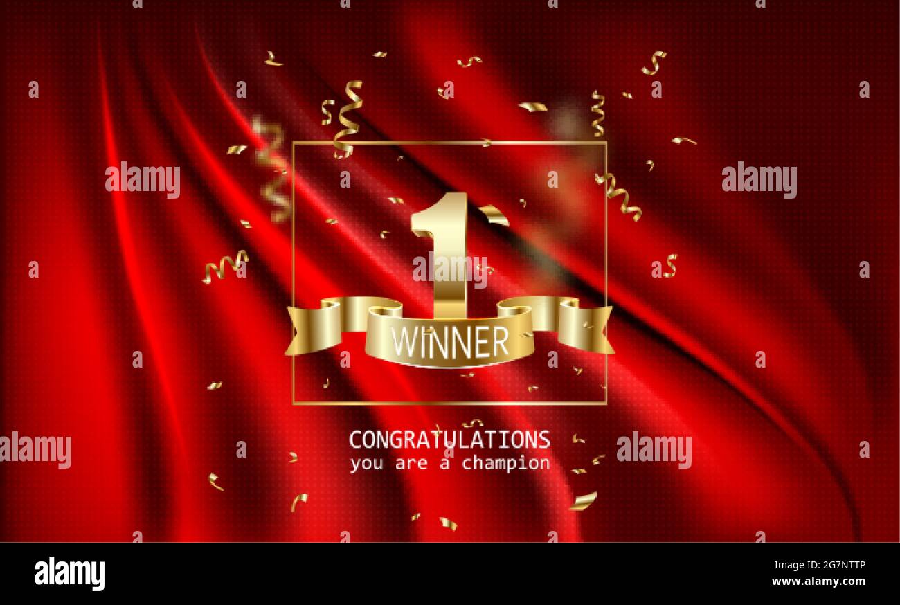 Winner banner. 1 place in competition. Shining golden number one with ...