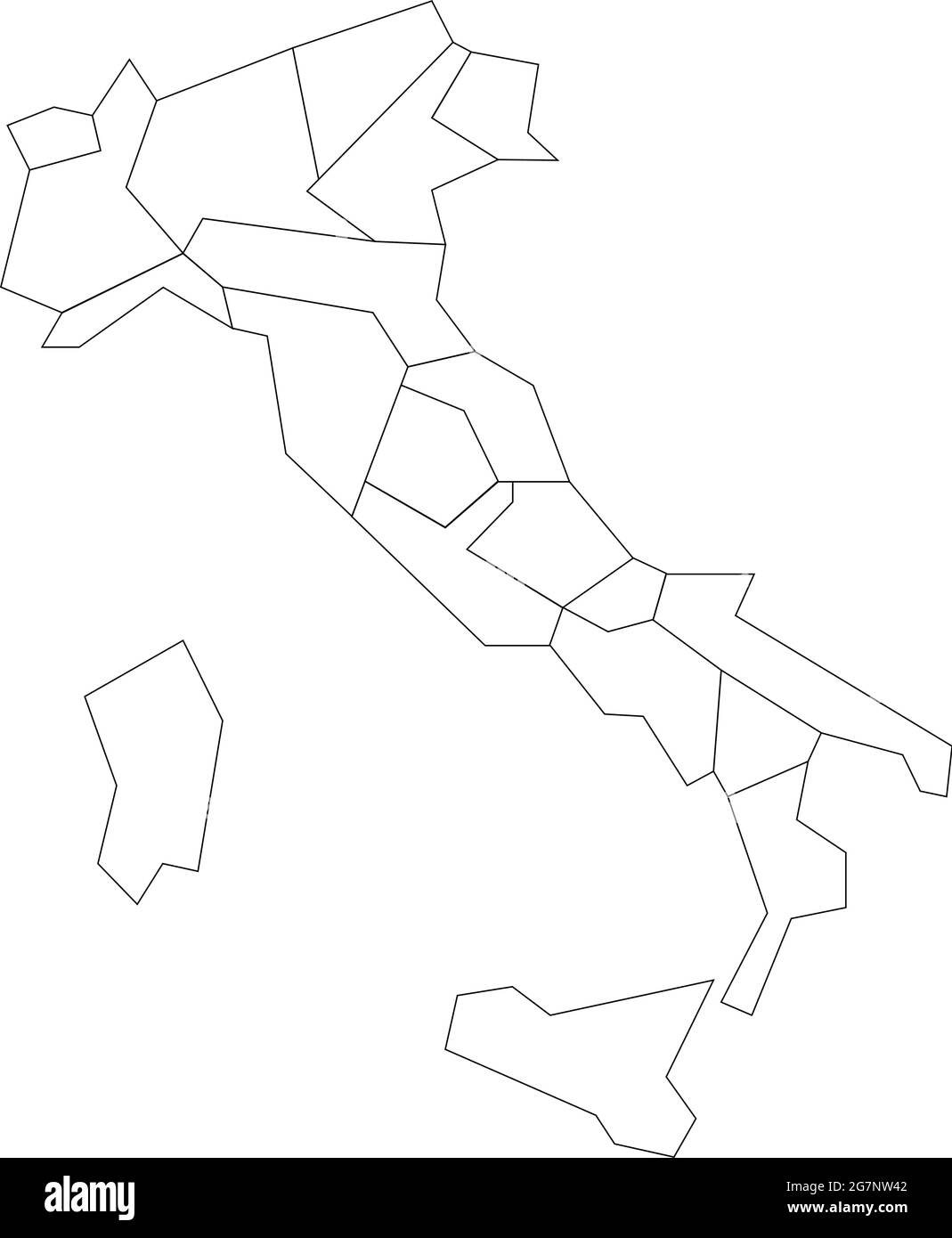 Vector map of Italy to study colorless with outline Stock Vector