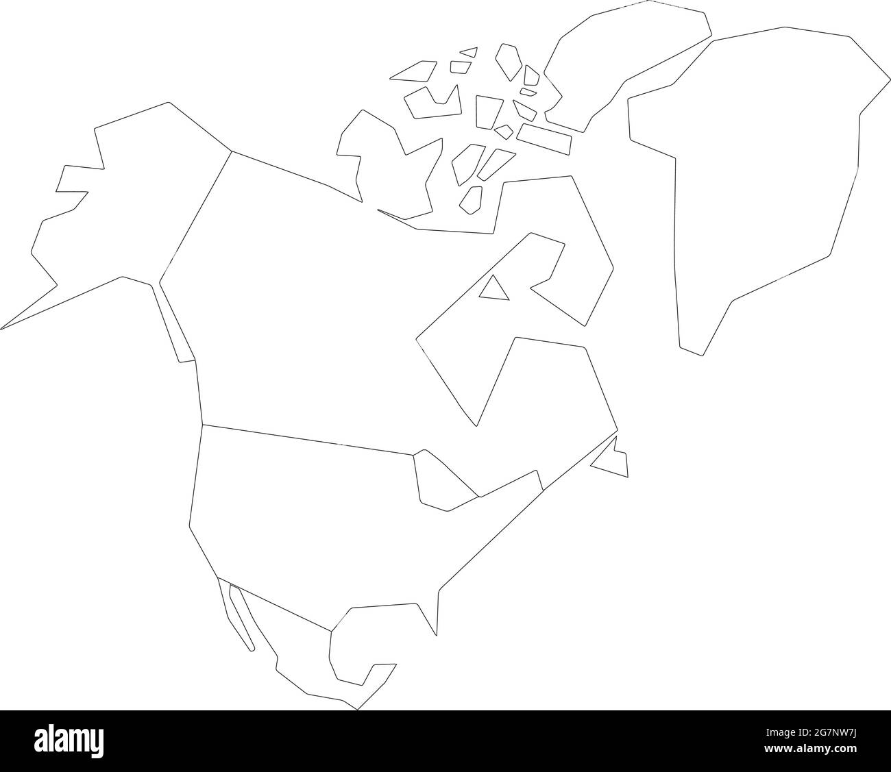 Vector map of North America to study colorless with outline, black and white Stock Vector