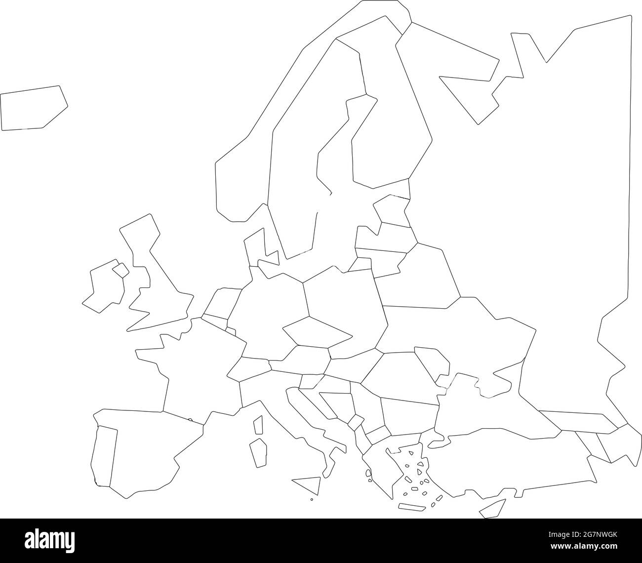 Vector map of Europe to study colorless with outline, black and white Stock Vector