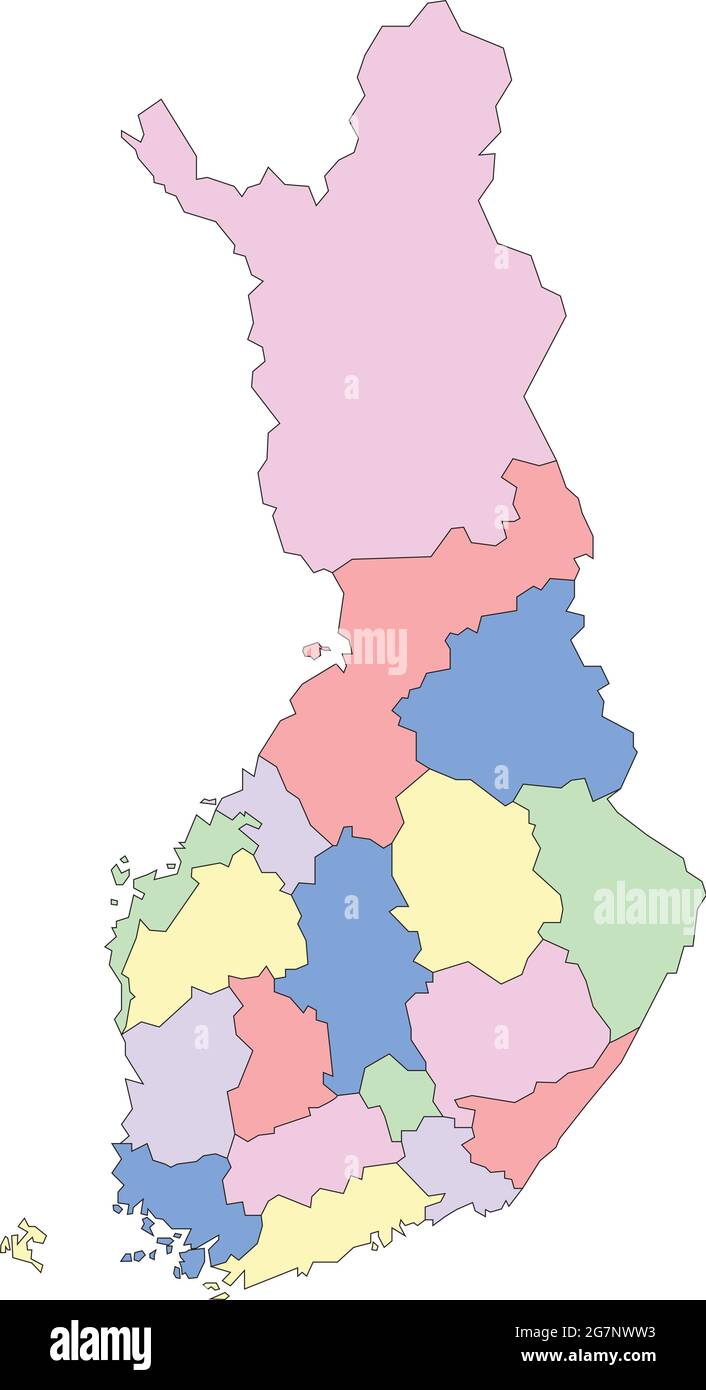 Vector map of Finland to study, colorful with outline Stock Vector