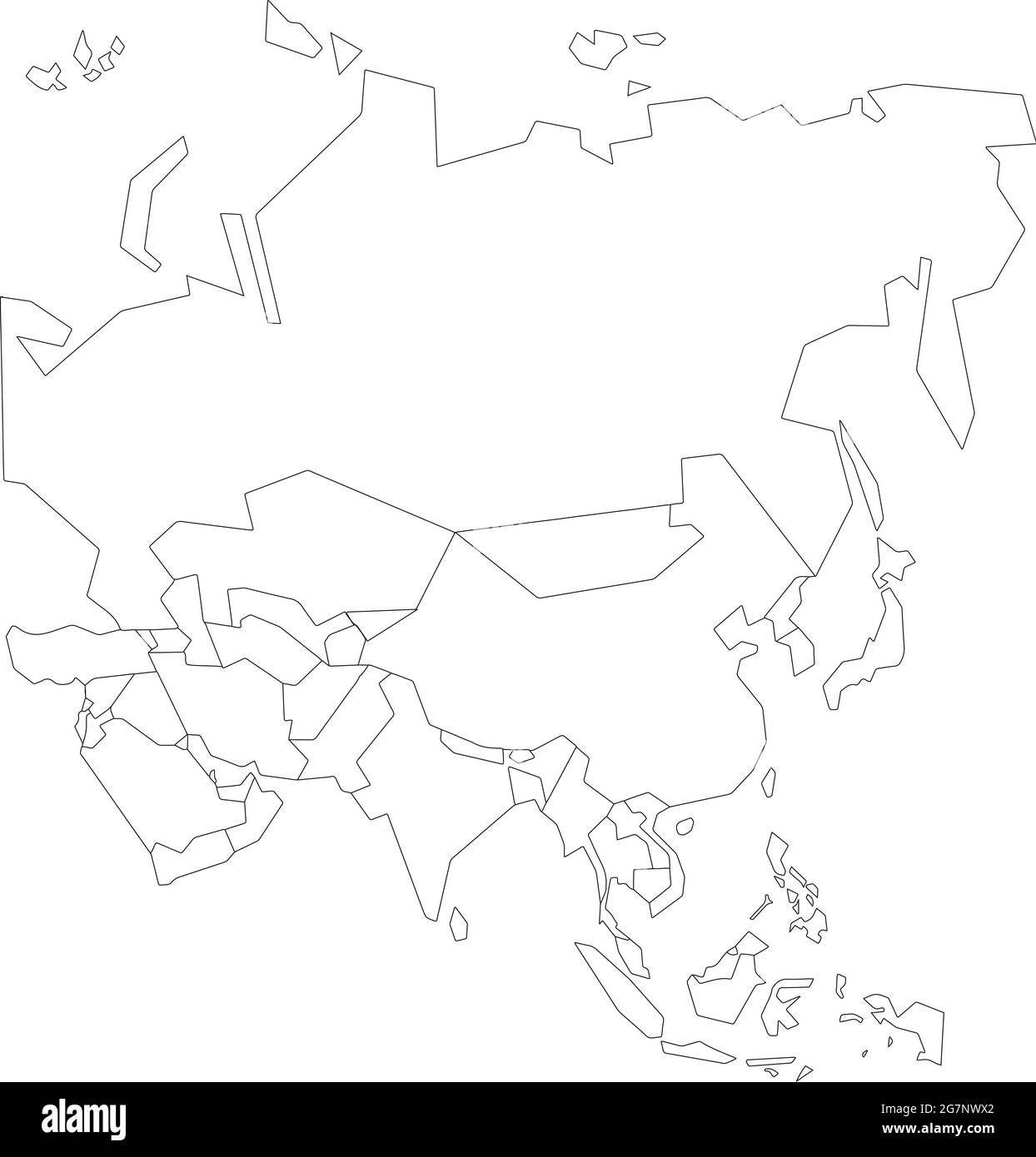 Vector map of Asia to study colorless with outline, black and white Stock  Vector Image & Art - Alamy