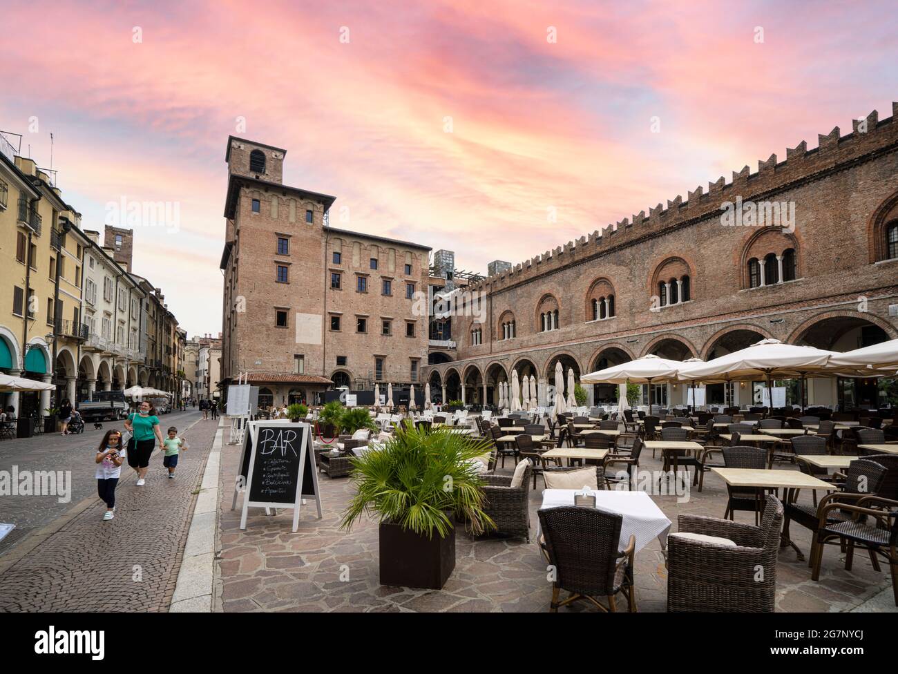 Mantua, Italy. July 13, 2021.   View of the Piazza delle Erbe in the city center Stock Photo