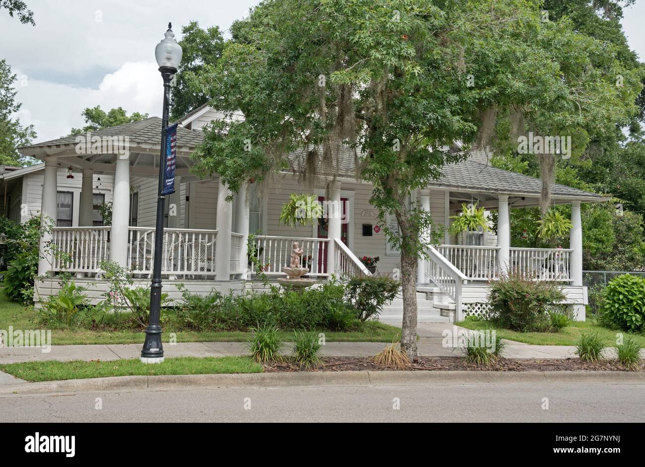 Along Main Street in Alachua, Florida. This is the Hanes Haus which is now open for guests. Stock Photo