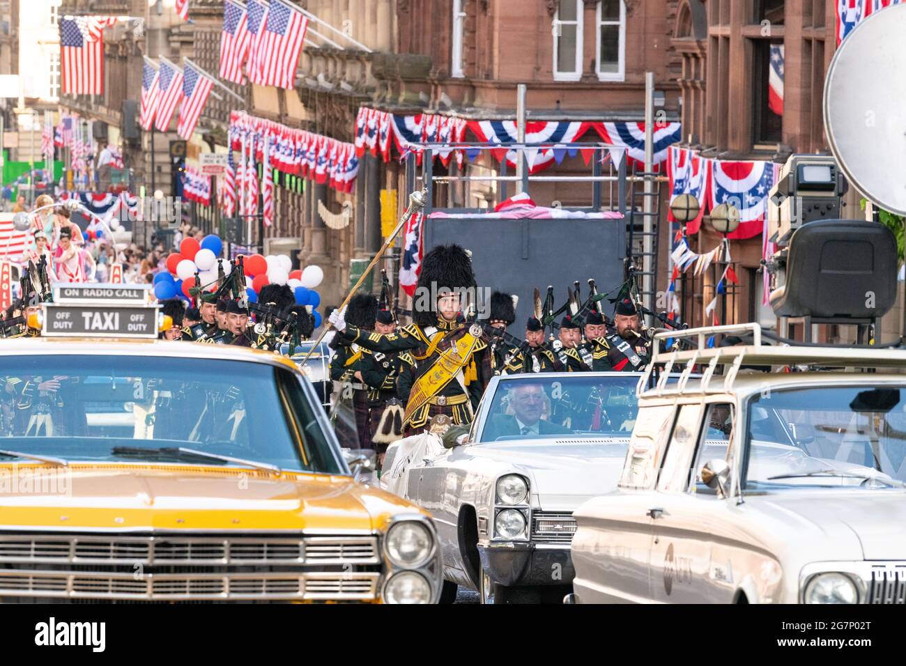 Glasgow, Scotland, UK. July 15 2021 Indiana Jones filming Glasgow streets transformed into