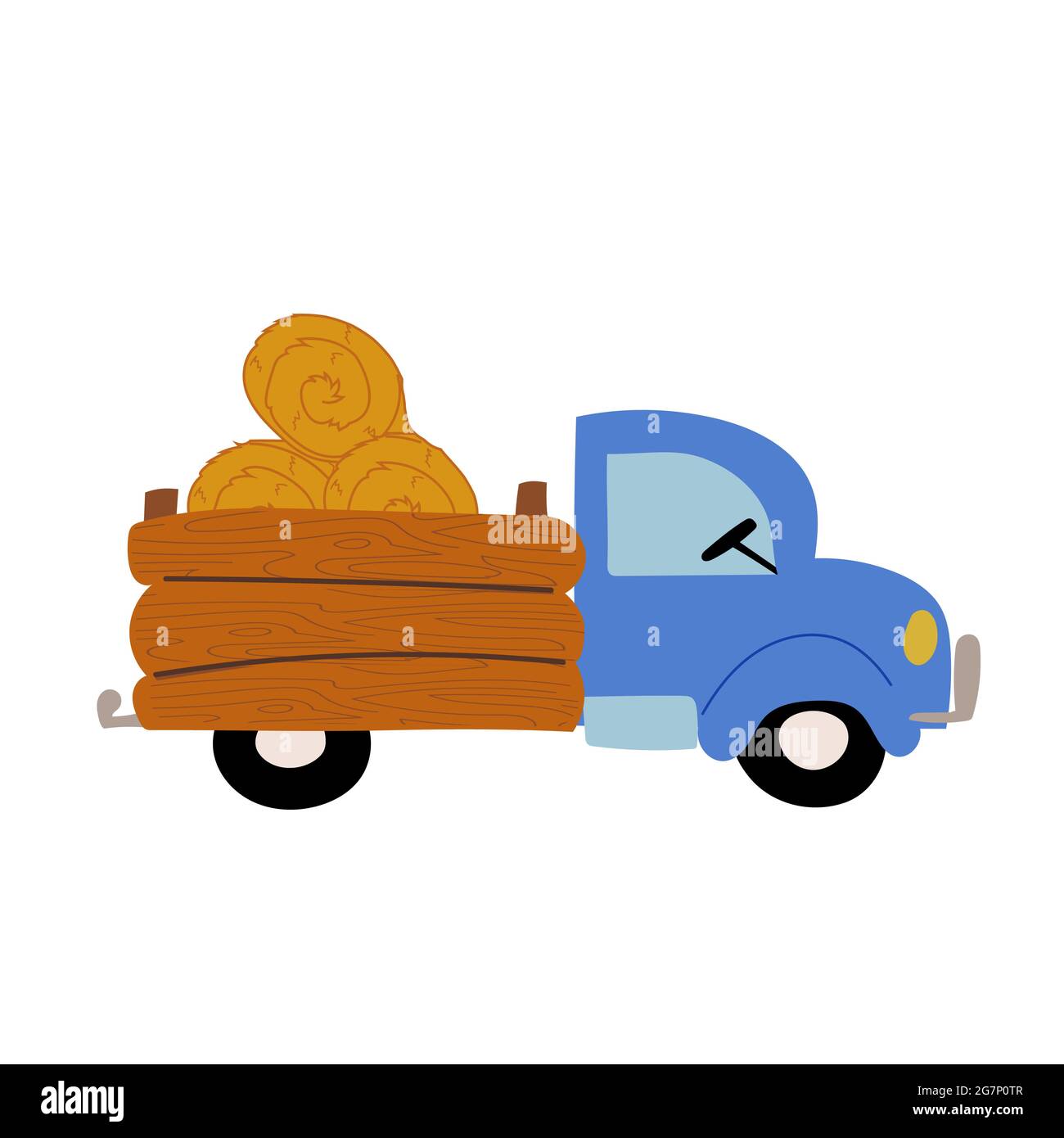 Blue farm pick up truck carries bales of hay Stock Vector