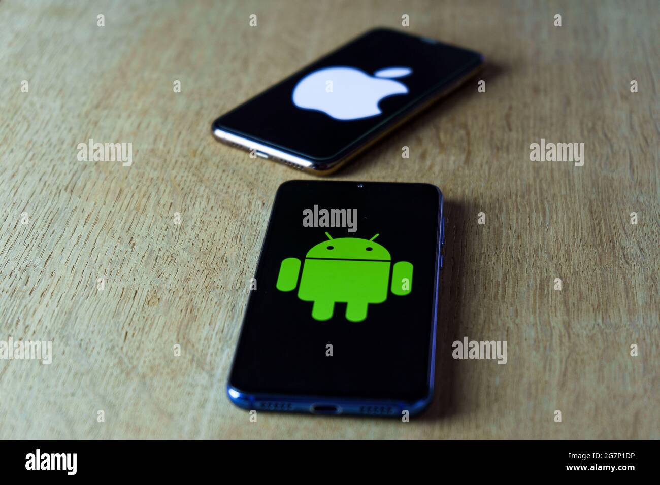 Apple and android smartphones. Iphone IOS versus Android operating ...