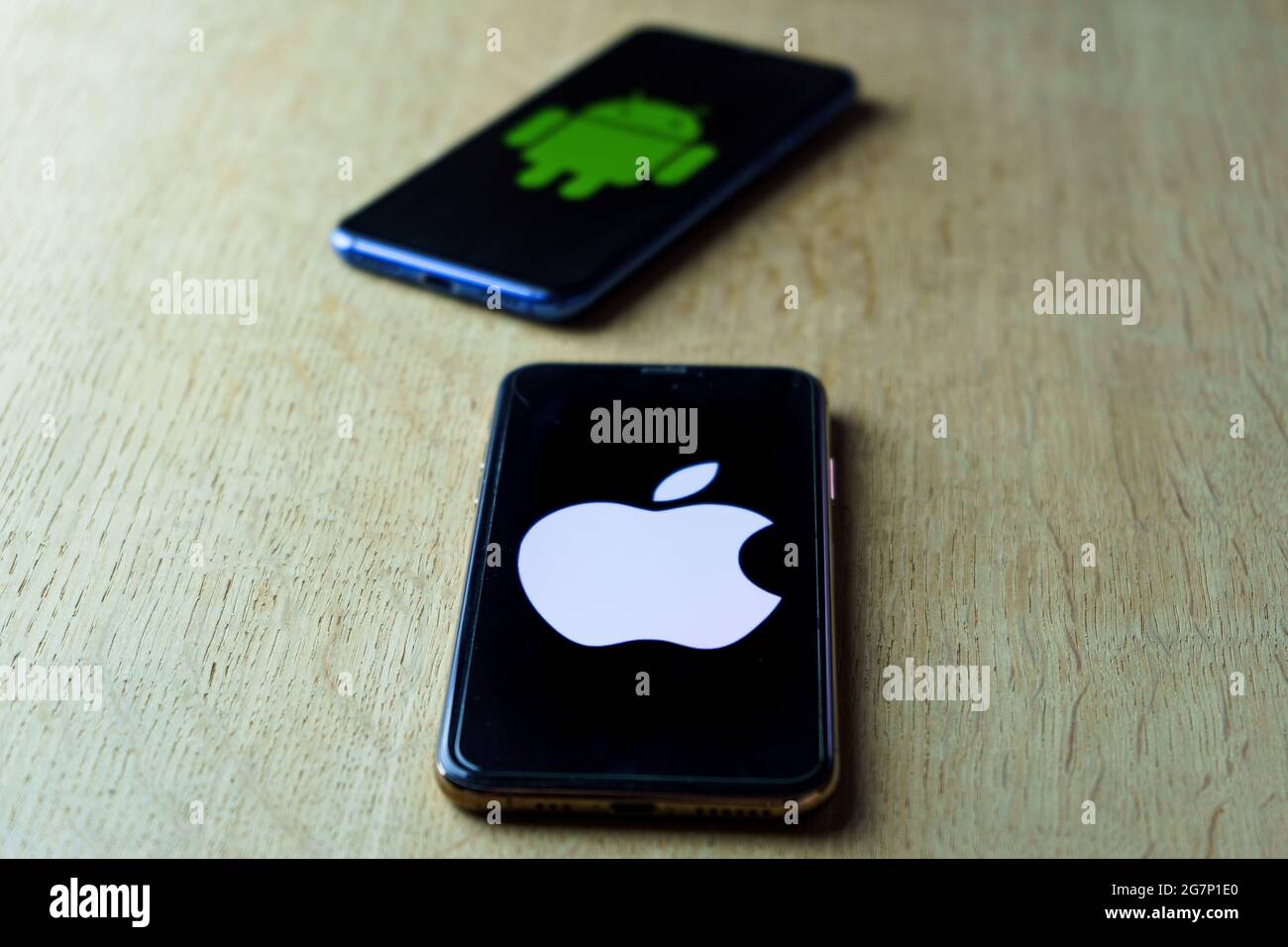 Apple and android smartphones. Iphone IOS versus Android operating ...