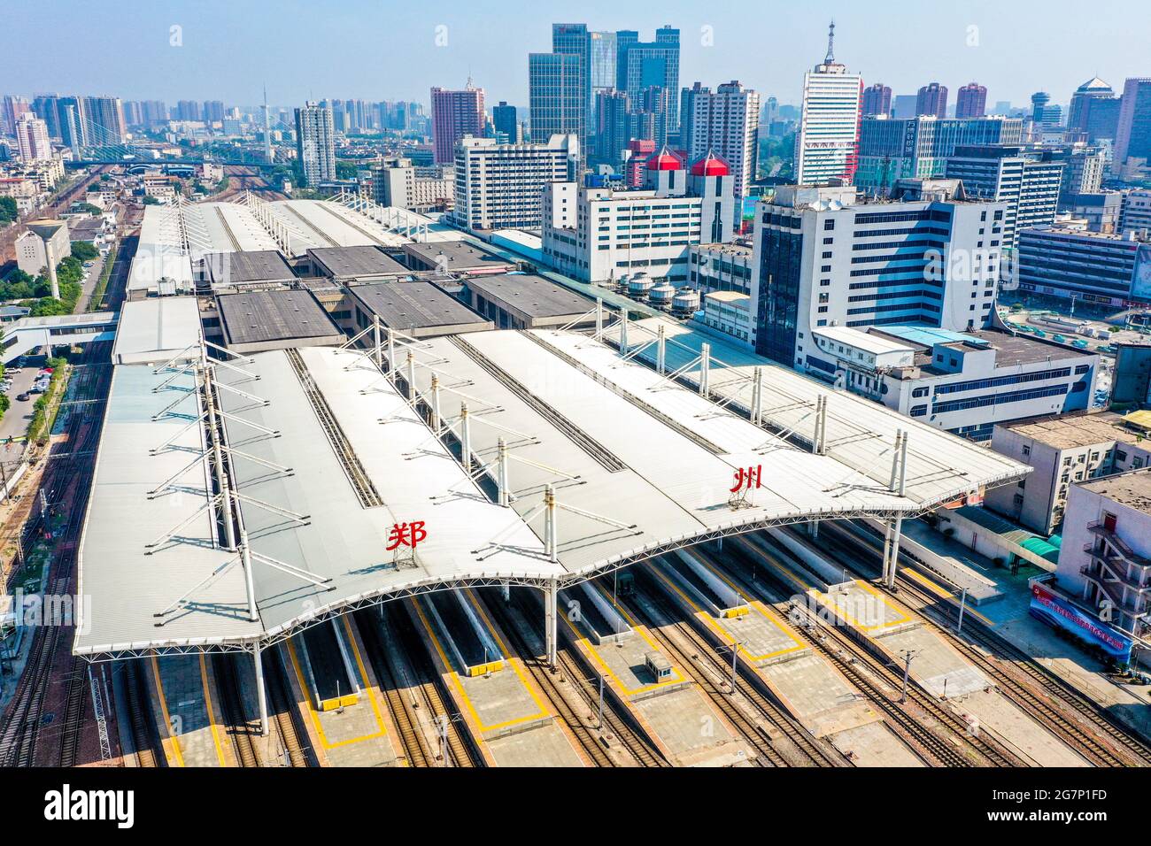 An aerial shot of Zhengzhou Railway Station in Zhengzhou, South central
