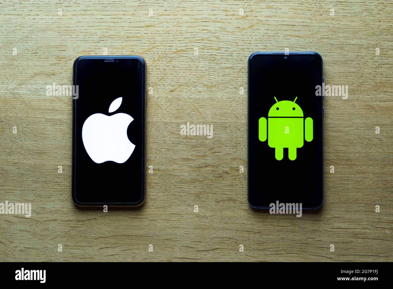 Apple and android smartphones. Iphone IOS versus Android operating ...