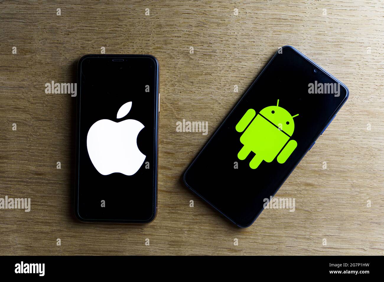 Apple and android smartphones. Iphone IOS versus Android operating ...