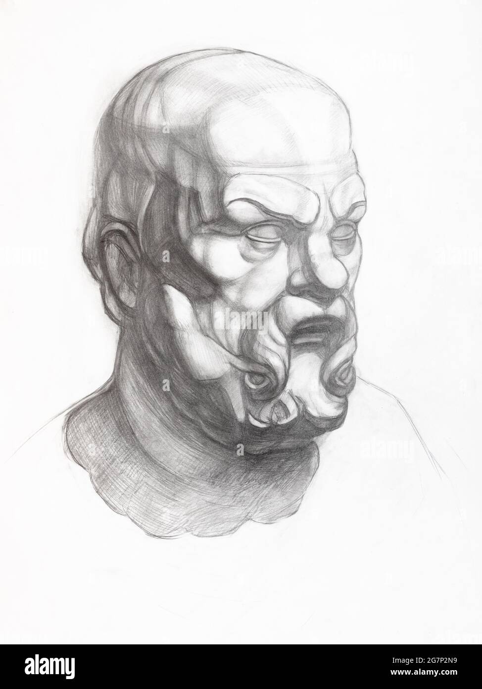 academic drawing - sketch of plaster cast of Socrates head hand-drawn ...