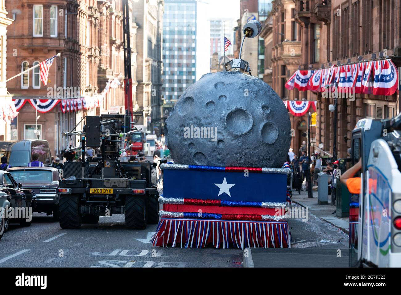 Glasgow, Scotland, UK. July 15 2021 Indiana Jones filming Glasgow streets transformed into