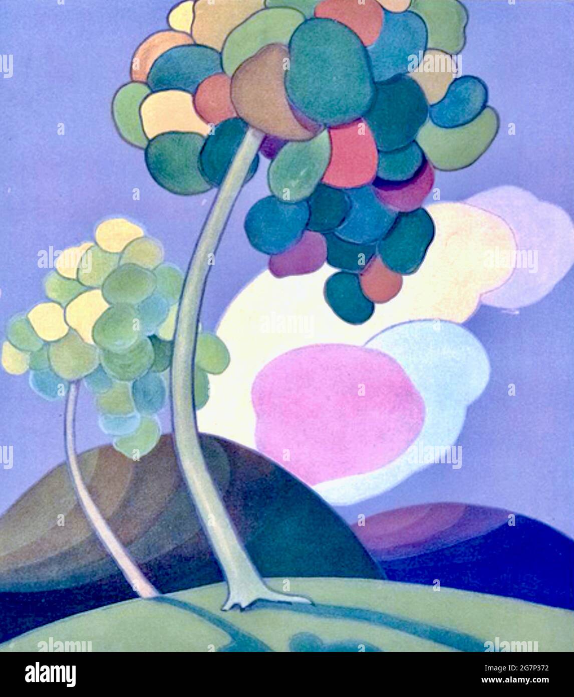 Classic Shadowland arts magazine cover from the 1920's. Artwork by     A. M. Hopfmuller. Balloon like trees - Trees like balloons. Stock Photo