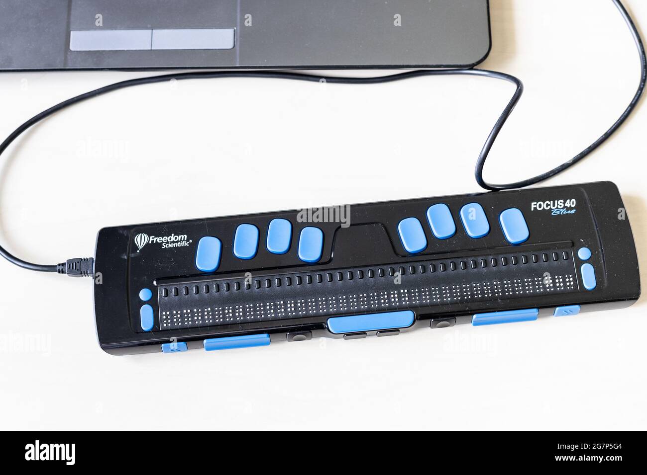 Moscow, Russia June 5, 2021 top view of Focus 40 Blue Braille