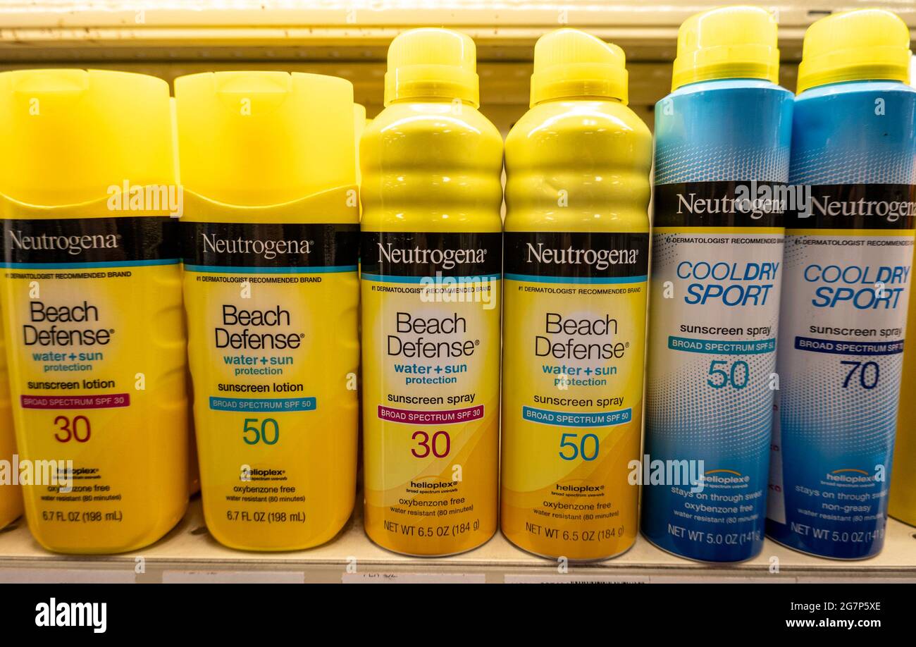 Neutrogena sunscreen is a product of Johnson & Johnson,, USA Stock Photo