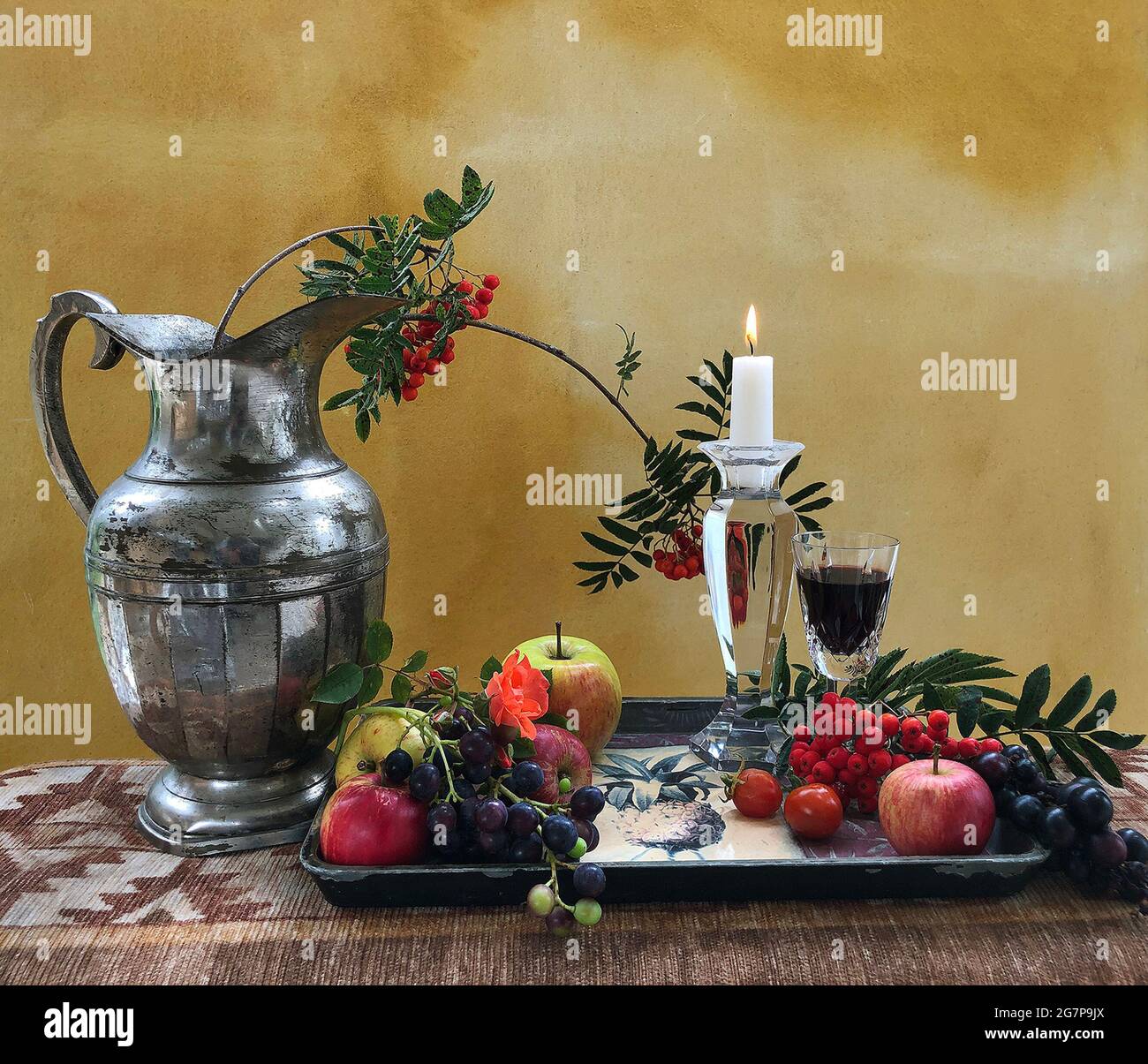 A traditional Still Life with fruit and wine Stock Photo - Alamy