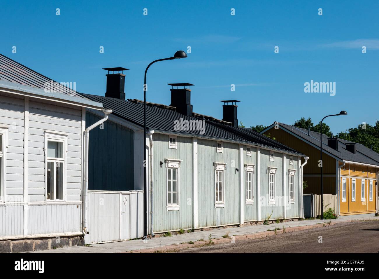 Old wooden residential buildings in Loviisa, Finland Stock Photo