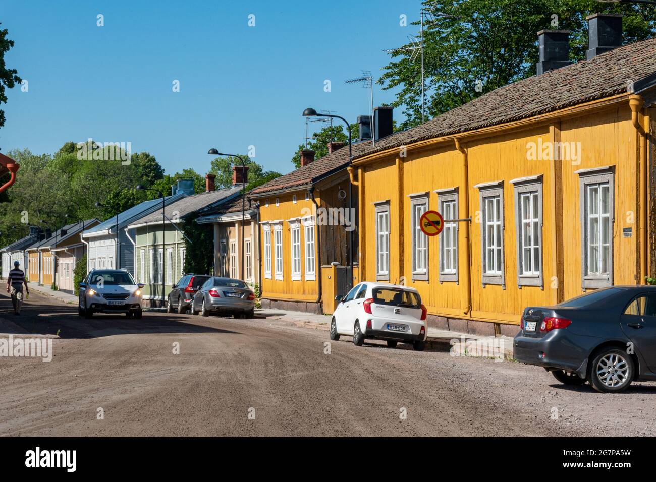 Old wooden residential buildings of Mariankatu in Loviisa, Finland Stock Photo