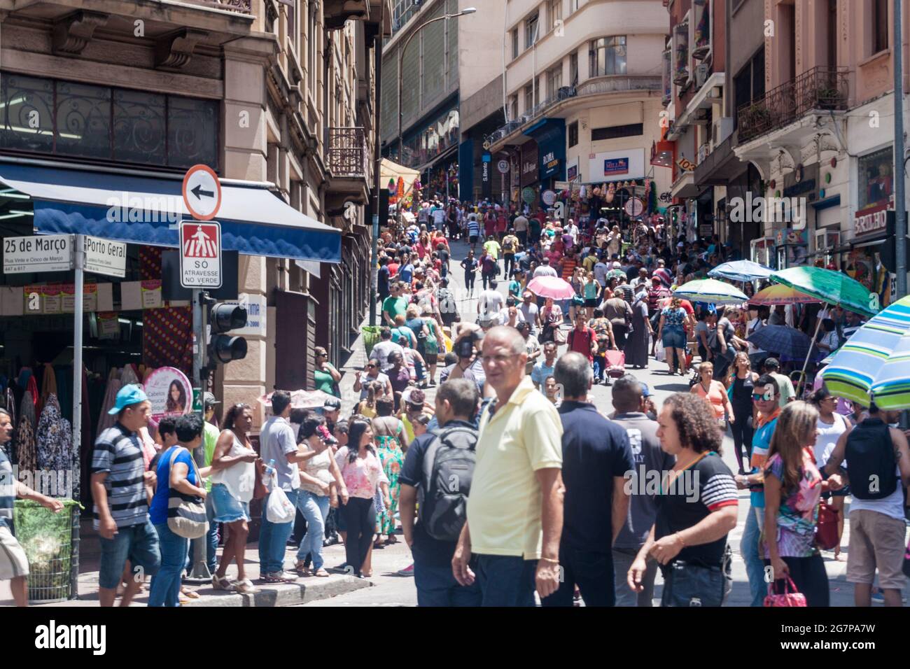 SAO PAULO, BRAZIL - FEBRUARY 3, 2015: Crowded street in the downtown of Sao Paulo, Brazil Stock Photo