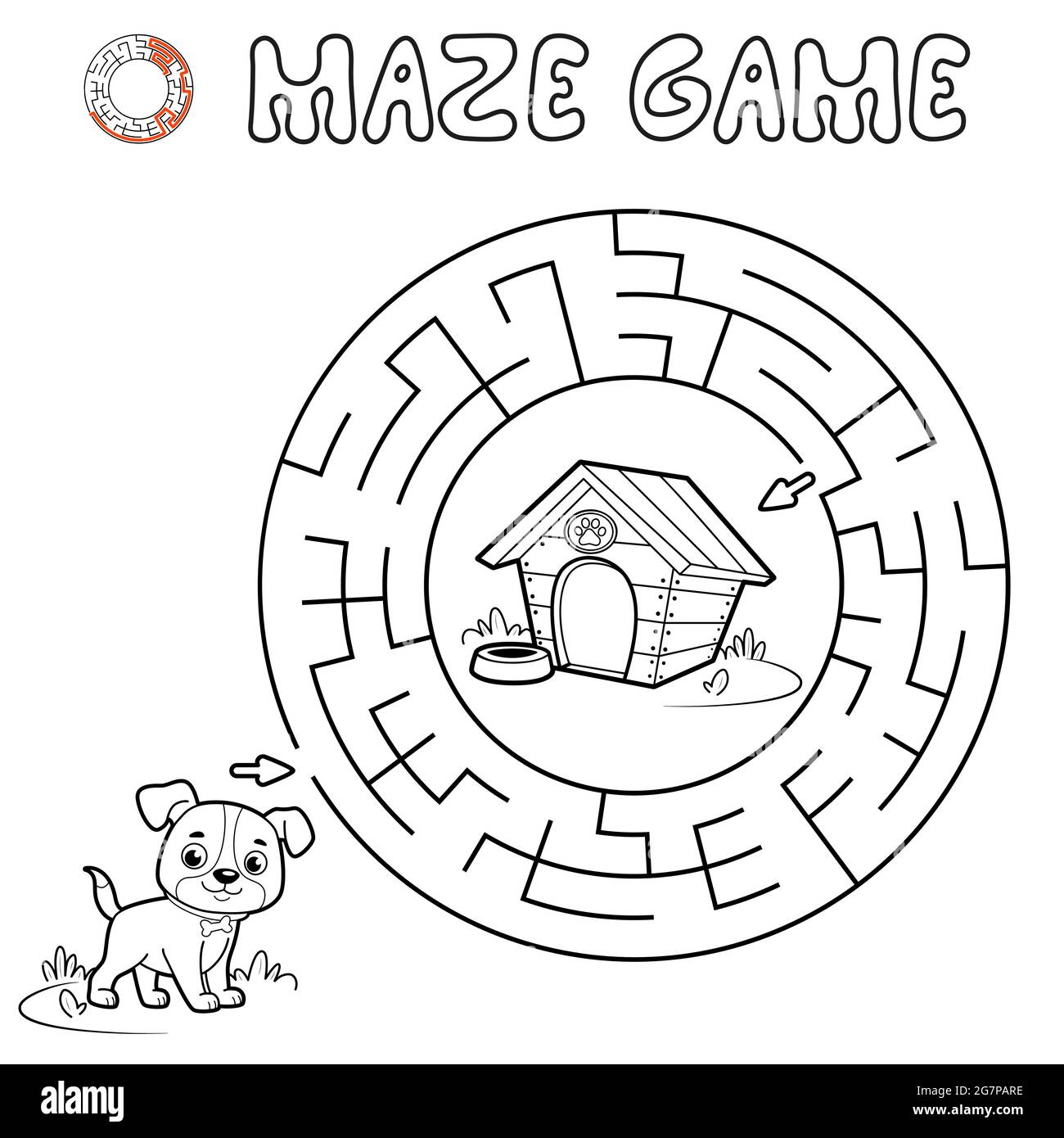 Maze game with girl and dog Royalty Free Vector Image