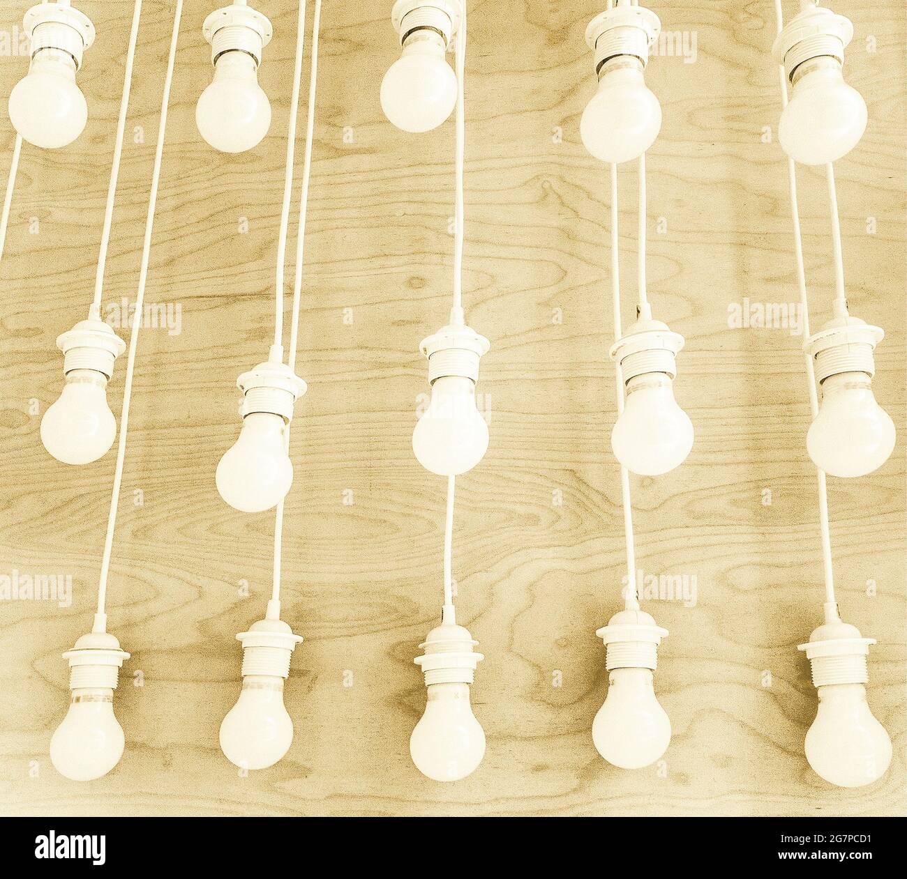 retro classic white lightbulbs hangs like a pattern Stock Photo
