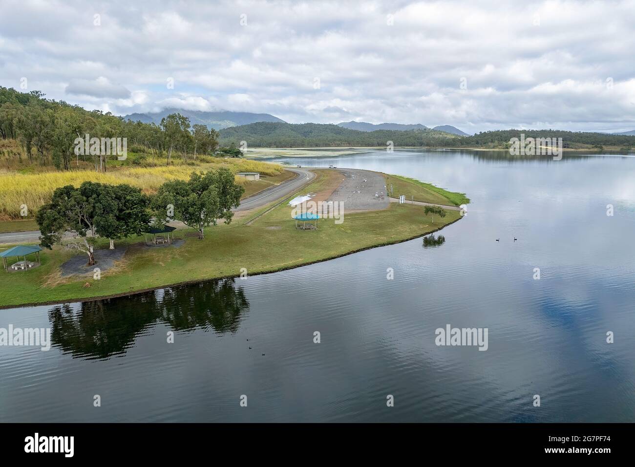 Boat ramp and parking area on a dam open to the public for water ski