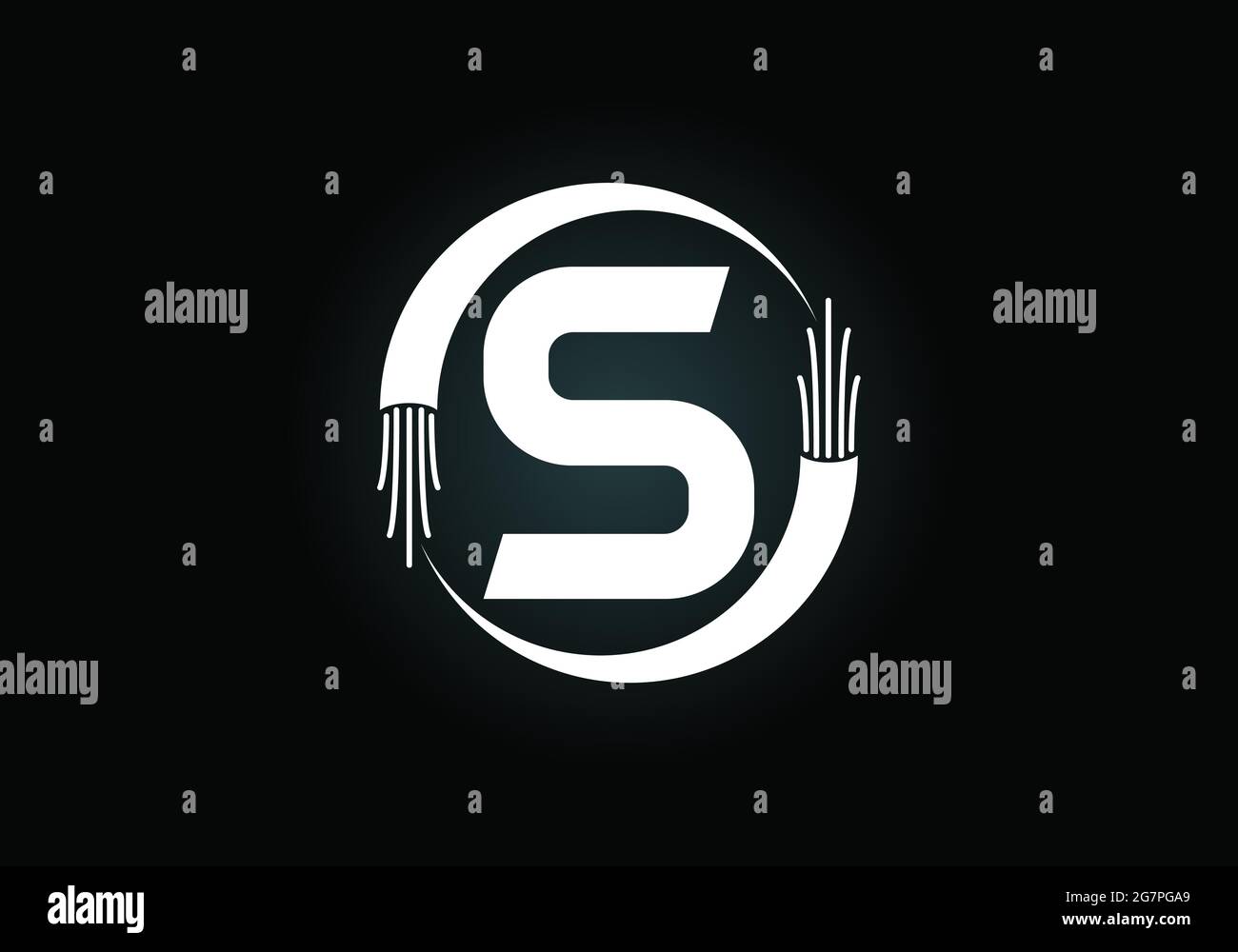 Initial S monogram letter alphabet with electric wire, optical fiber ...