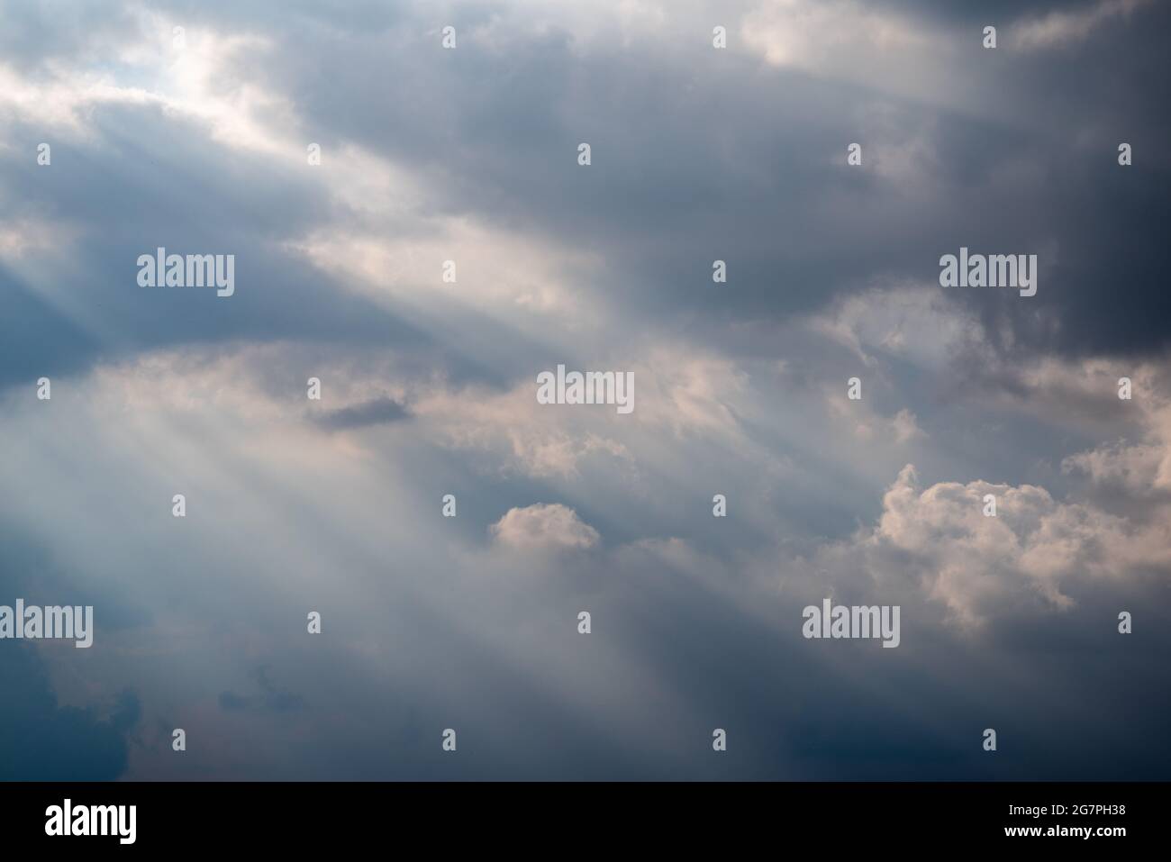 dramatic sky with clouds and sun rays Stock Photo