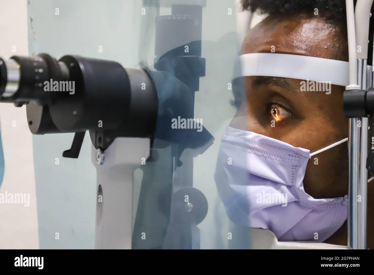 Addis Ababa. 30th June, 2021. Photo taken on June 30, 2021 shows a patient checked with his eyes