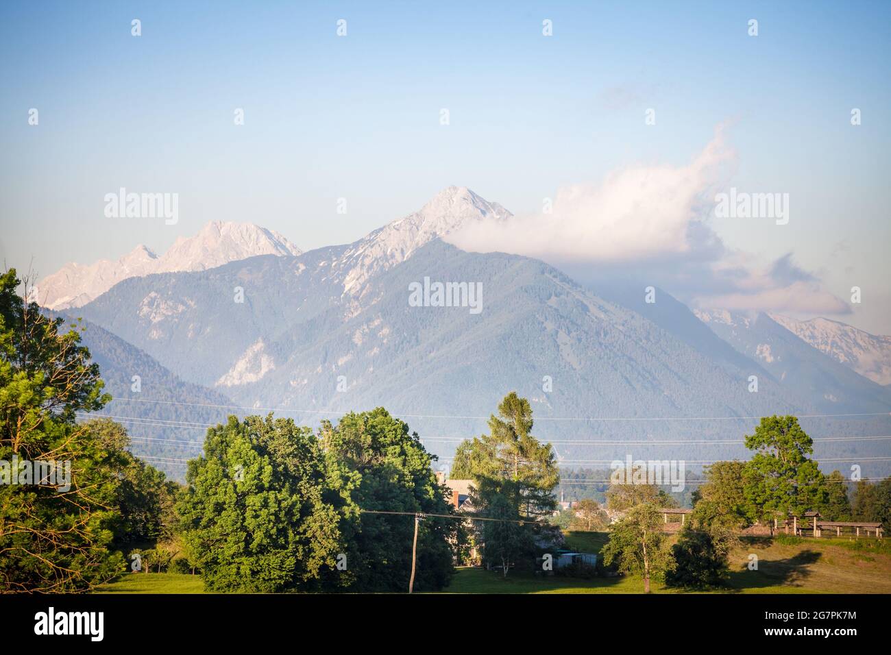 Picture of the Veliki Stol, of Hochstuhl mount, in summer. Stol or  Hochstuhl, at 2,236 m, is the highest mountain of the Karawanks and  straddles the b Stock Photo - Alamy