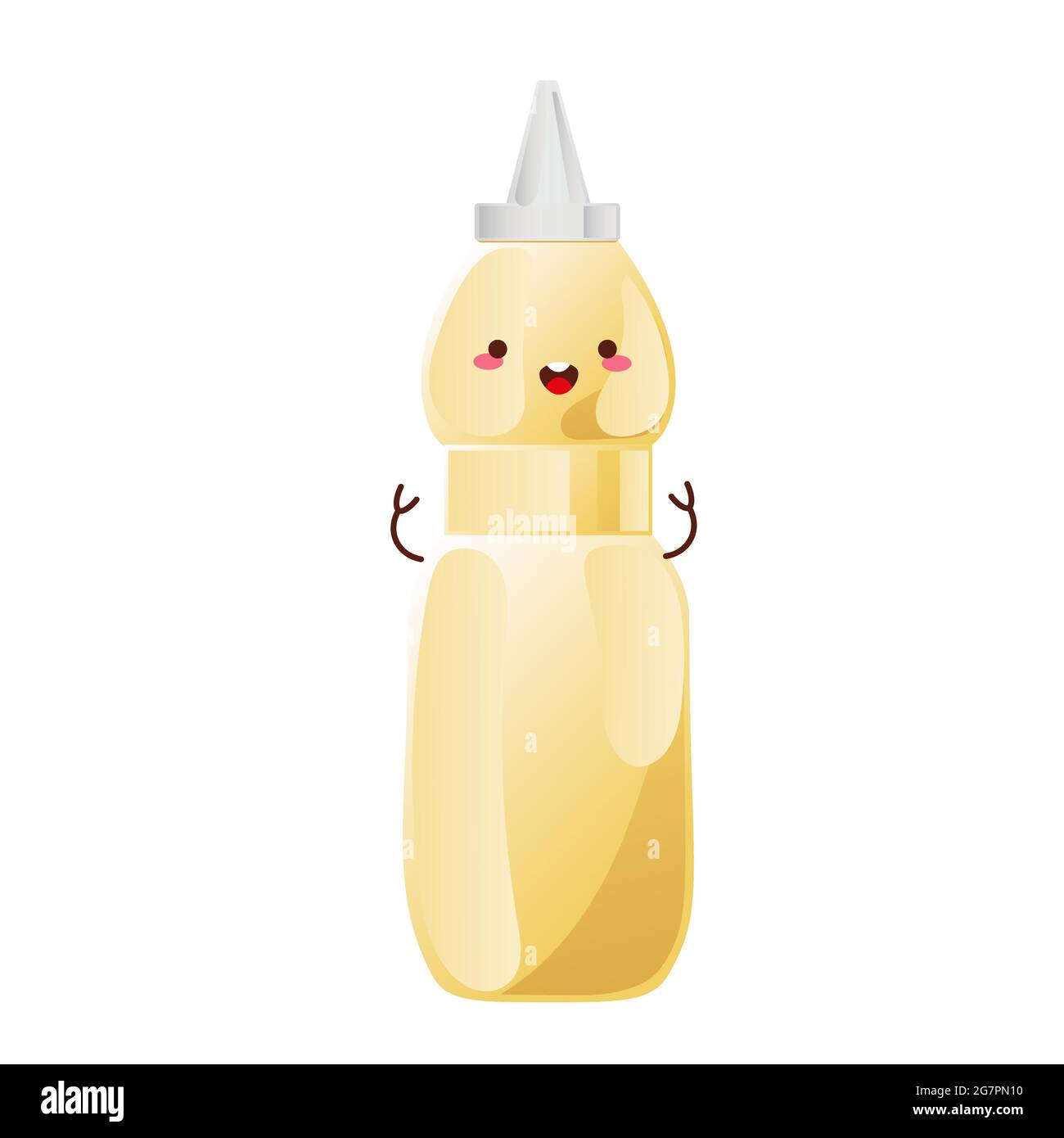 Mayonnaise cute character in glass bottle. Jar with white sauce. Condiment container in cartoon