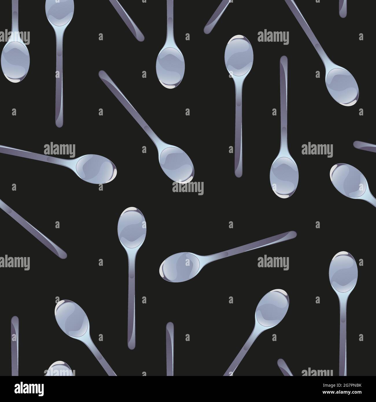 Spoons seamless pattern. Silver kitchen items in cartoon style. Vector