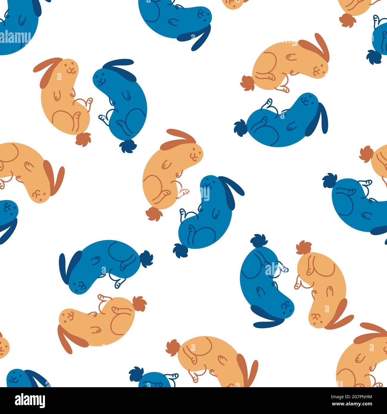 Seamless cute cartoon pet rabbit doodle pattern. Whimsical minimal 2